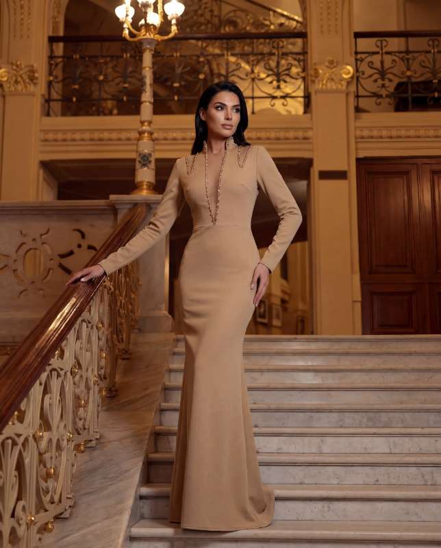 Camel Crystal Line Gown - Image 1