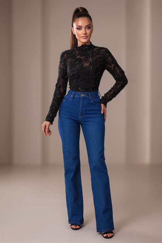 Black Lace Pearl Blouse