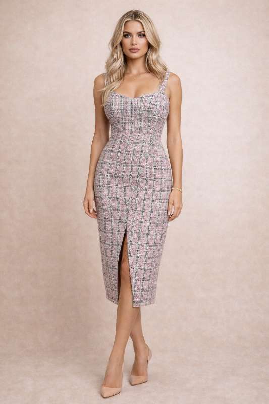 Blush Bouclé Button Dress