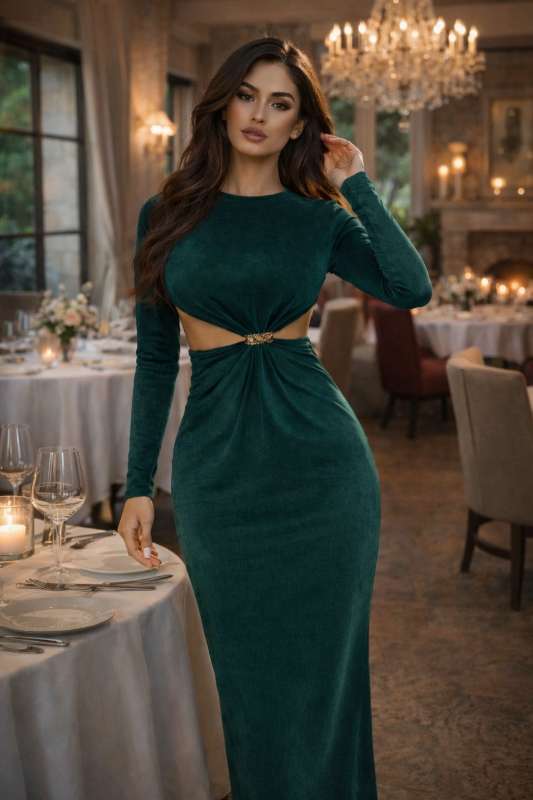 Emerald Luxe Velvet Dress - Image 1